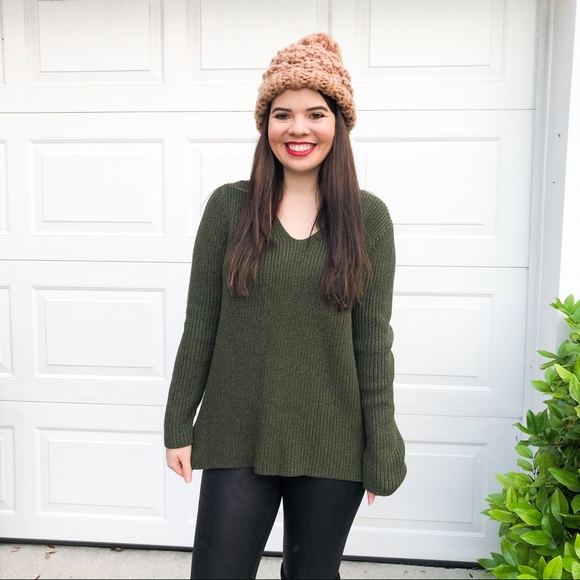 J. Crew Olive Green V-Neck Pullover Sweater - Picture 3 of 9